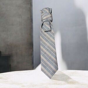 Chic Striped Gray and Blue Necktie Necklace! NO BROOCH NO NECKLACE